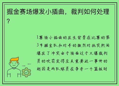 掘金赛场爆发小插曲，裁判如何处理？